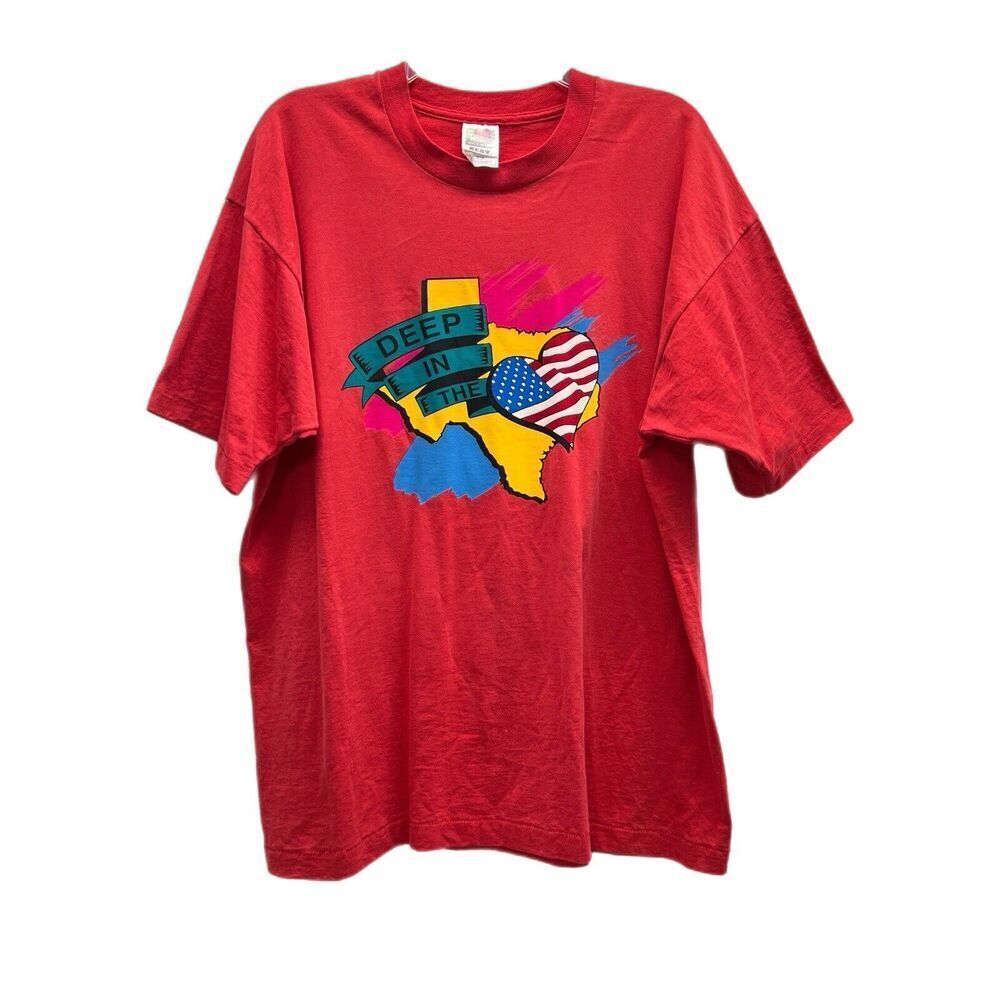 Vintage 90s Single Stitch T Shirt Mens XL Texas Patriotic Graphic Red